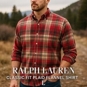 Ralph Lauren Classic Fit Plaid Red Green Flannel Size Large